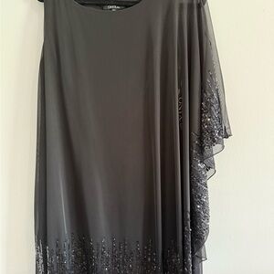 Onyx Black Asymmetrical Dress with Sequin Detail